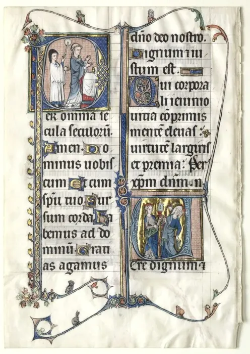 Framed Print : Leaf from a Missal with Two Historiated Initials: Initial P[er omnia saecula saeculorum]
