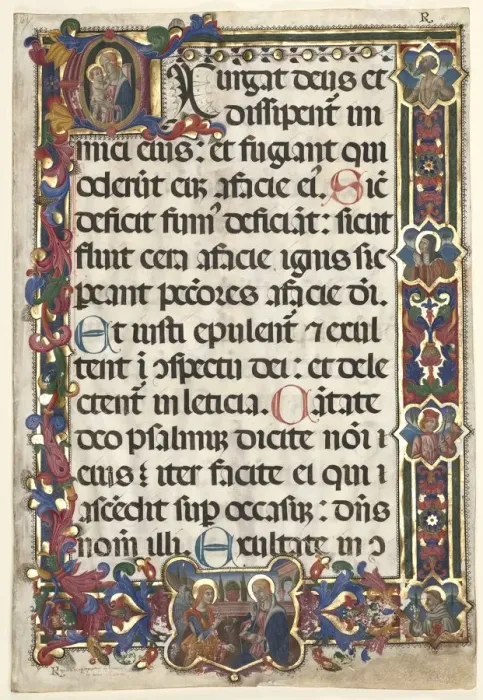 Framed Print : Leaf from a Psalter with Full Border with Medallions (Annunciation, SS. Jerome, Clare Framed Print : Leaf from a Psalter with Full Border with Medallions (Annunciation, SS. Jerome, Clare
