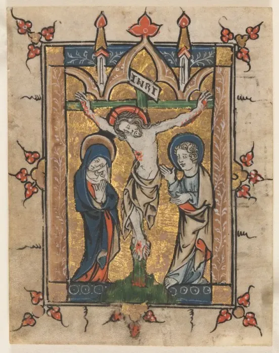 Framed Print : Leaf from a Psalter: The Crucifixion, c. 1300-1330. Creator: Unknown Framed Print : Leaf from a Psalter: The Crucifixion, c. 1300-1330. Creator: Unknown