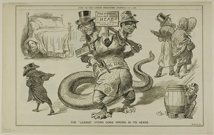 Framed Print : The League Hydras Gone Wrong in Its Heads, from Judy, published December 7, 1887. Creator: WB Framed Print : The League Hydras Gone Wrong in Its Heads, from Judy, published December 7, 1887. Creator: WB