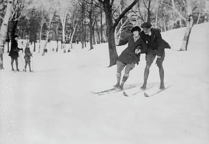 Framed Print : Learning to ski, Quebec, between c1915 and c1920. Creator: Bain News Service Framed Print : Learning to ski, Quebec, between c1915 and c1920. Creator: Bain News Service