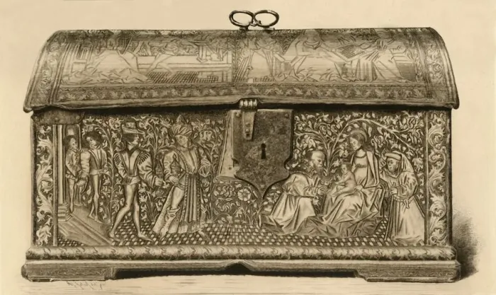 Framed Print : Leather coffer with incised decoration, 15th century, (1903). Creator: Unknown Framed Print : Leather coffer with incised decoration, 15th century, (1903). Creator: Unknown