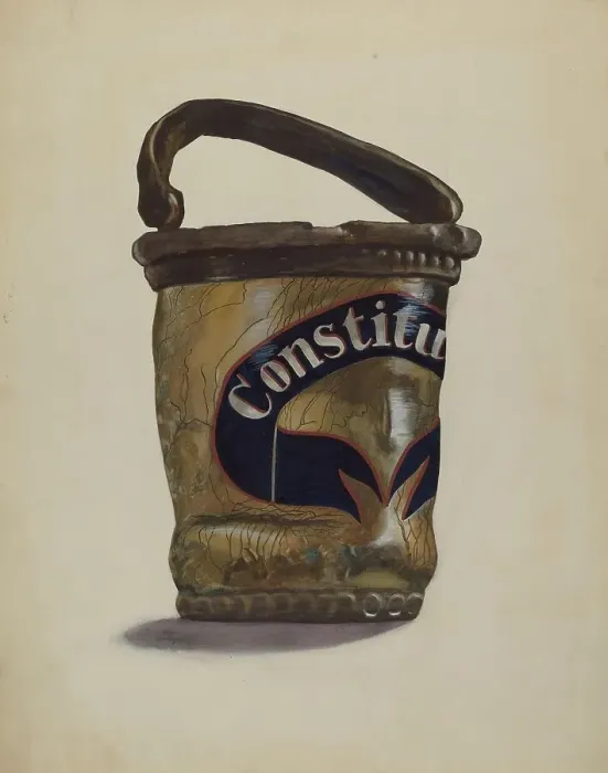 Framed Print : Leather Fire Bucket, c. 1939. Creator: Page Coffman Framed Print : Leather Fire Bucket, c. 1939. Creator: Page Coffman