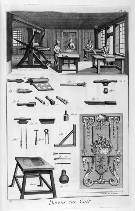 Framed Print : Leather gilders, 1751-1777 Framed Print : Leather gilders, 1751-1777