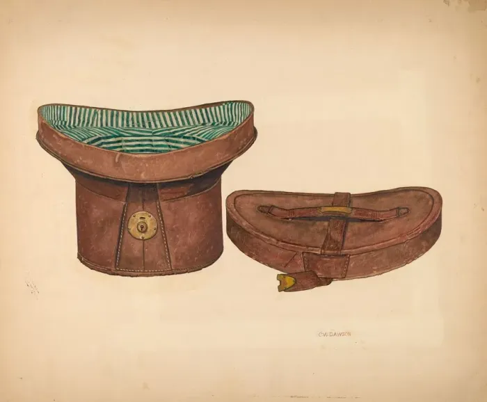 Framed Print : Leather Hat Box, c. 1940. Creator: Clarence W Dawson Framed Print : Leather Hat Box, c. 1940. Creator: Clarence W Dawson