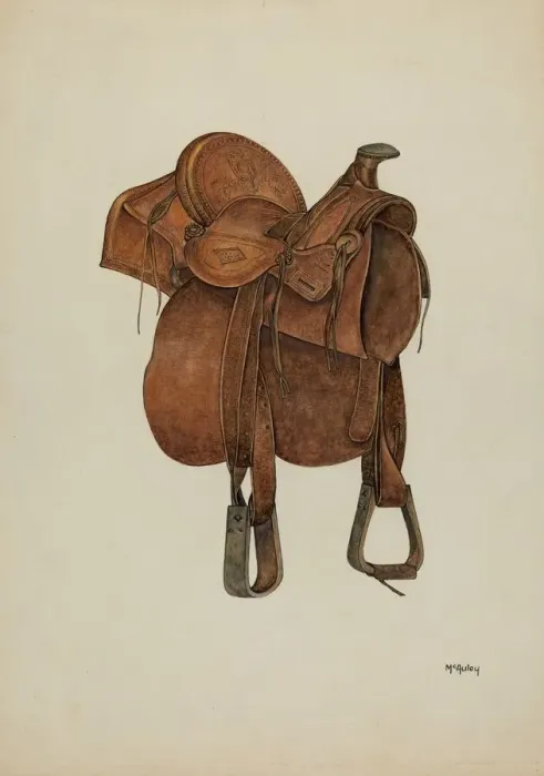 Framed Print : Leather Saddle, c. 1940. Creator: William McAuley Framed Print : Leather Saddle, c. 1940. Creator: William McAuley
