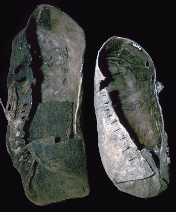 Framed Print : Leather shoes from salt mines, 6th century BC Framed Print : Leather shoes from salt mines, 6th century BC