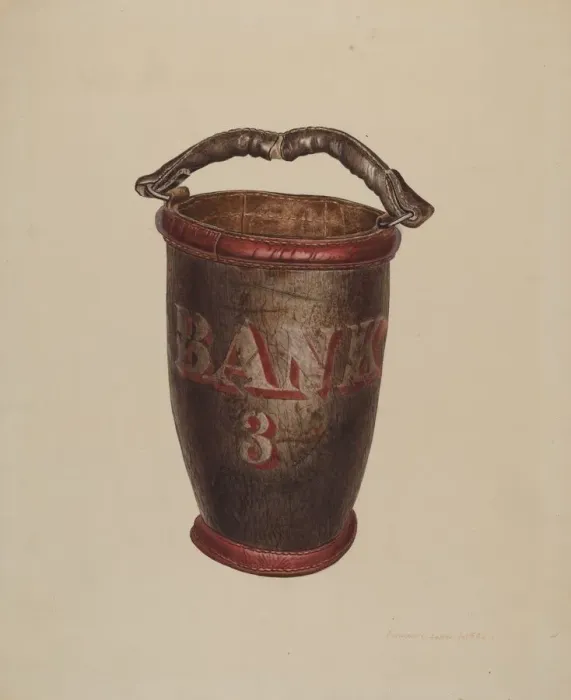 Framed Print : Leather Water Bucket, c. 1939. Creator: Edward L Loper Framed Print : Leather Water Bucket, c. 1939. Creator: Edward L Loper