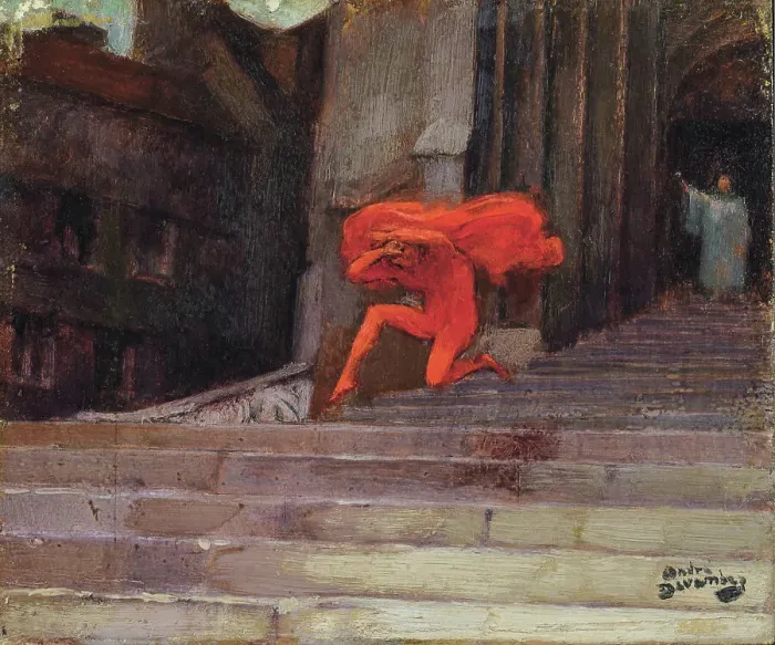 Framed Print : L'eau bénite ou le diable chassé d'une église (Holy water or The devil chased out of church). Creator: Devambez, André Victor Édouard (1867-1943) Framed Print : L'eau bénite ou le diable chassé d'une église (Holy water or The devil chased out of church). Creator: Devambez, André Victor Édouard (1867-1943)