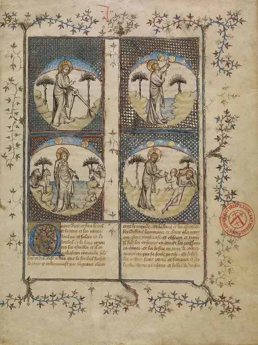 Framed Print : Leaves from Histoire ancienne jusqu'a Cesar, about 1390-1400. Creator: First Master of the Bible historiale of Jean de Berry Framed Print : Leaves from Histoire ancienne jusqu'a Cesar, about 1390-1400. Creator: First Master of the Bible historiale of Jean de Berry
