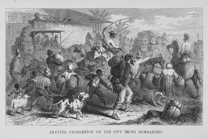 Framed Print : Leaving Charleston on the city being bombarded, 1866. Creator: Unknown Framed Print : Leaving Charleston on the city being bombarded, 1866. Creator: Unknown