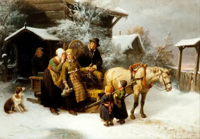 Framed Print : Leaving Home (Dalecarlian Scene). Artist: Nordenberg, Bengt (1822-1902) Framed Print : Leaving Home (Dalecarlian Scene). Artist: Nordenberg, Bengt (1822-1902)