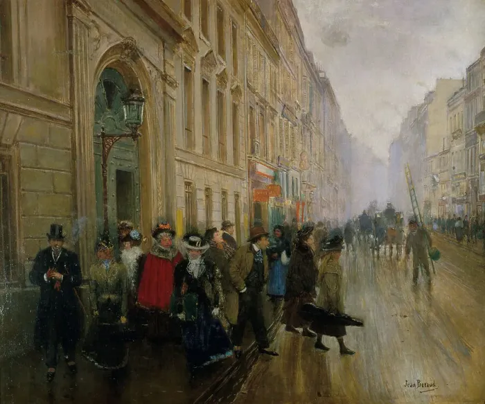 Framed Print : Leaving the Music Conservatory, 1899. Creator: Jean Beraud Framed Print : Leaving the Music Conservatory, 1899. Creator: Jean Beraud