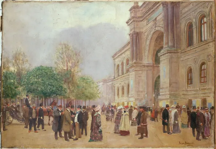 Framed Print : Leaving the Salon, at the Palais de l'Industrie, c1890. Creator: Jean Beraud Framed Print : Leaving the Salon, at the Palais de l'Industrie, c1890. Creator: Jean Beraud