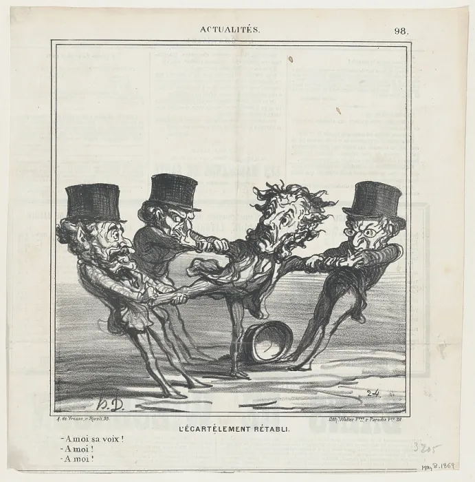 Framed Print : L'ecartelement retabli, 1869. Creator: Honore Daumier. L'ecartelement retabli, 1869. Creator: Honore Daumier Framed Print : L'ecartelement retabli, 1869. Creator: Honore Daumier. L'ecartelement retabli, 1869. Creator: Honore Daumier