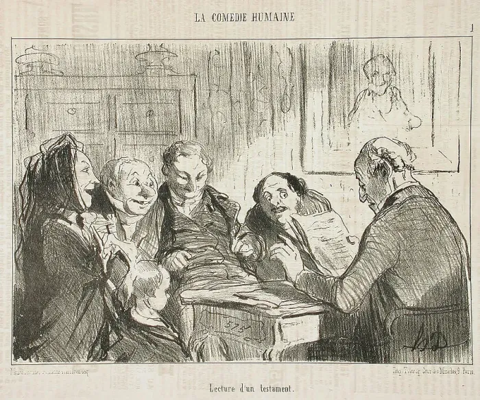 Framed Print : Lecture d'un testament, 1853. Creator: Honore Daumier