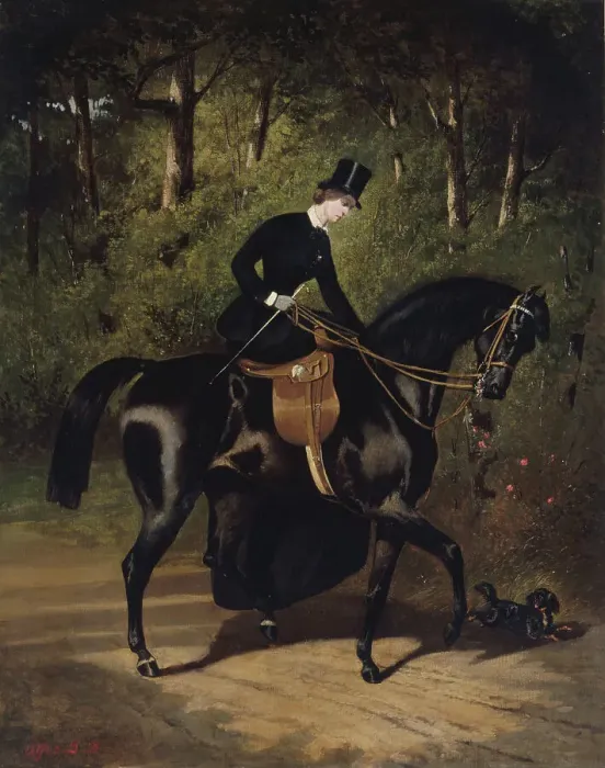 Framed Print : L'écuyère Kippler sur sa jument noire, c.1850. Creator: Alfred Dedreux