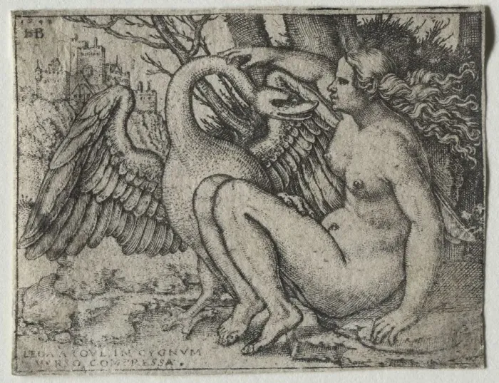 Framed Print : Leda and the Swan, 1548. Creator: Hans Sebald Beham (German, 1500-1550) Framed Print : Leda and the Swan, 1548. Creator: Hans Sebald Beham (German, 1500-1550)