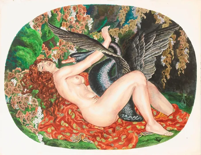 Framed Print : Leda and the Swan, 1915. Creator: Nikolay Kalmakov Framed Print : Leda and the Swan, 1915. Creator: Nikolay Kalmakov