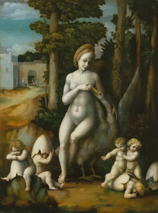 Framed Print : Leda and the Swan. Creator: Bacchiacca Framed Print : Leda and the Swan. Creator: Bacchiacca