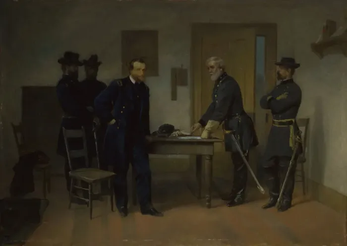 Framed Print : Lee Surrendering to Grant at Appomattox, ca. 1870. Creator: Alonzo Chappel Framed Print : Lee Surrendering to Grant at Appomattox, ca. 1870. Creator: Alonzo Chappel