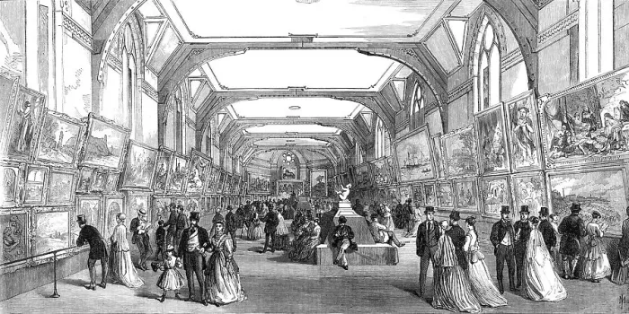Framed Print : The Leeds Exhibition: the Gallery of British Living Painters in Oil, 1868. Creator: Mason Jackson Framed Print : The Leeds Exhibition: the Gallery of British Living Painters in Oil, 1868. Creator: Mason Jackson
