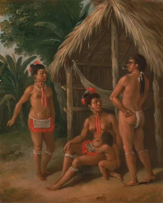 Framed Print : A Leeward Islands Carib family outside a Hut, ca. 1780. Creator: Agostino Brunias Framed Print : A Leeward Islands Carib family outside a Hut, ca. 1780. Creator: Agostino Brunias