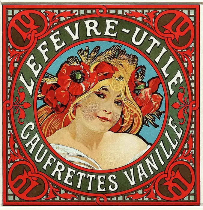 Framed Print : Lefèvre - Utile Gaufrettes Vanille, c. 1900. Creator: Mucha, Alfons Marie (1860-1939) Framed Print : Lefèvre - Utile Gaufrettes Vanille, c. 1900. Creator: Mucha, Alfons Marie (1860-1939)