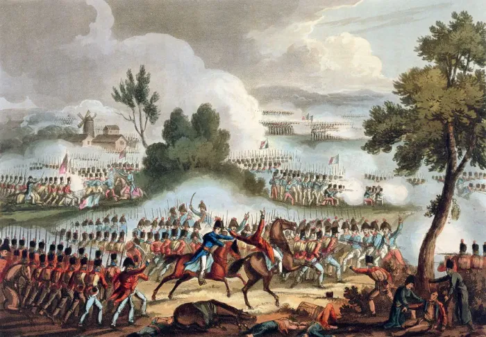 Framed Print : The Left Wing of the British army in Action at the Battle of Waterloo, June 18th 1815 Artist