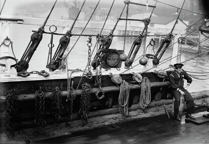 Framed Print : Leg irons etc. on SUCCESS, between c1910 and c1915. Creator: Bain News Service Framed Print : Leg irons etc. on SUCCESS, between c1910 and c1915. Creator: Bain News Service