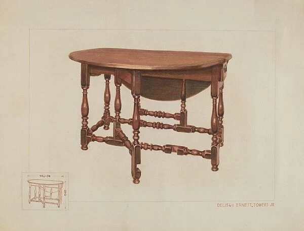 Eight Leg Table with Drawer, c. 1936. Creator: Ernest A Towers Jr
