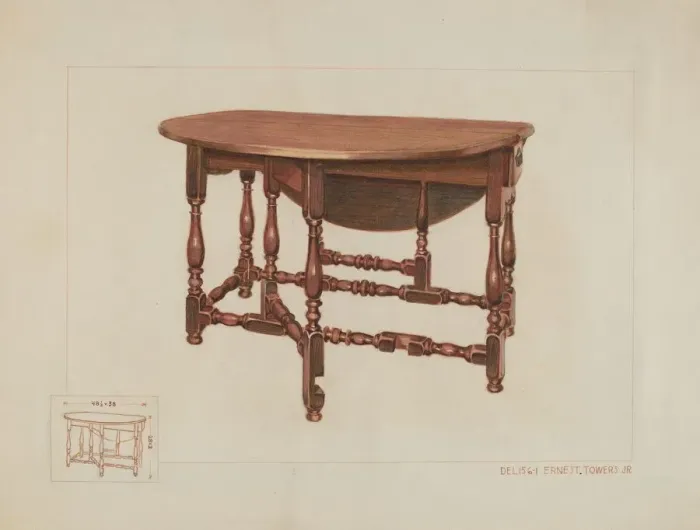 Framed Print : Eight Leg Table with Drawer, c. 1936. Creator: Ernest A Towers Jr Framed Print : Eight Leg Table with Drawer, c. 1936. Creator: Ernest A Towers Jr
