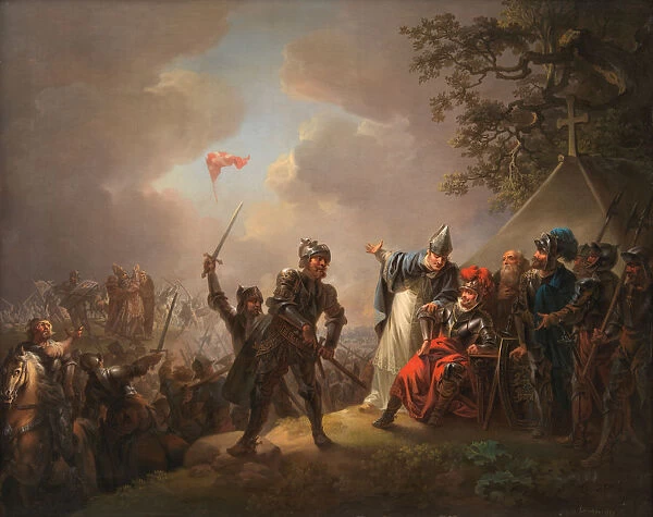 The Legend of the Danish Flag. The Dannebrog falling from the sky during the Battle of Lyndanise