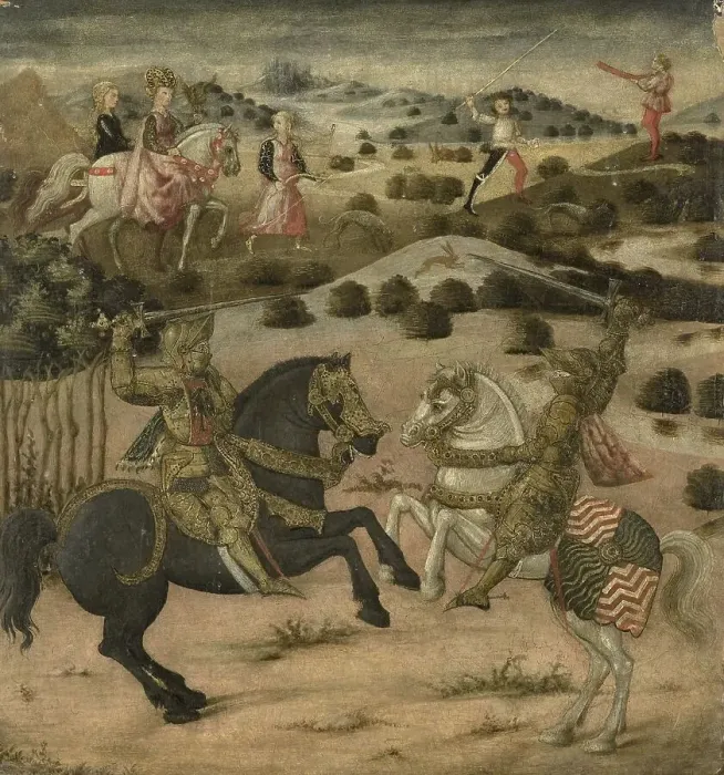 Framed Print : Legend of a Knight (end panel of a cassone), 1450-1474. Creator: Anon Framed Print : Legend of a Knight (end panel of a cassone), 1450-1474. Creator: Anon