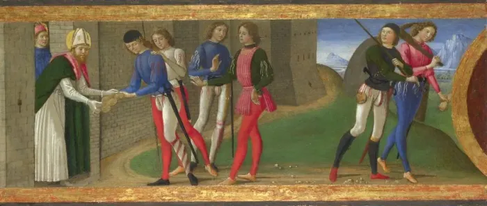 Framed Print : Legend of Saints Justus and Clement of Volterra, ca 1479. Artist: Ghirlandaio, Domenico (1449?1494) Framed Print : Legend of Saints Justus and Clement of Volterra, ca 1479. Artist: Ghirlandaio, Domenico (1449?1494)