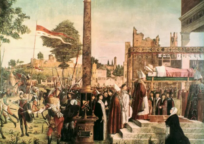 Framed Print : The Legend of St. Ursula: Martyrdom and Funeral of St. Ursula, 1493. Artist: Vittore Carpaccio