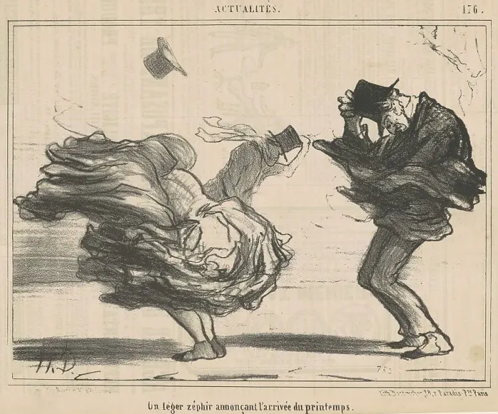 Framed Print : Un léger zéphir annoncant l'arrivée du printemps, 19th century. Creator: Honore Daumier Framed Print : Un léger zéphir annoncant l'arrivée du printemps, 19th century. Creator: Honore Daumier