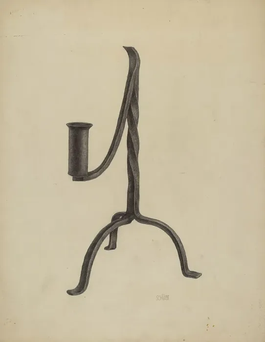 Framed Print : Three Legged Candlestick, c. 1938. Creator: William Schmidt Framed Print : Three Legged Candlestick, c. 1938. Creator: William Schmidt