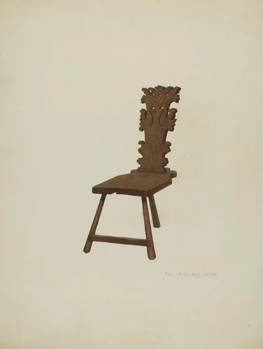 Framed Print : Three Legged Chair, 1935 / 1942. Creator: Francis Jennings Framed Print : Three Legged Chair, 1935 / 1942. Creator: Francis Jennings