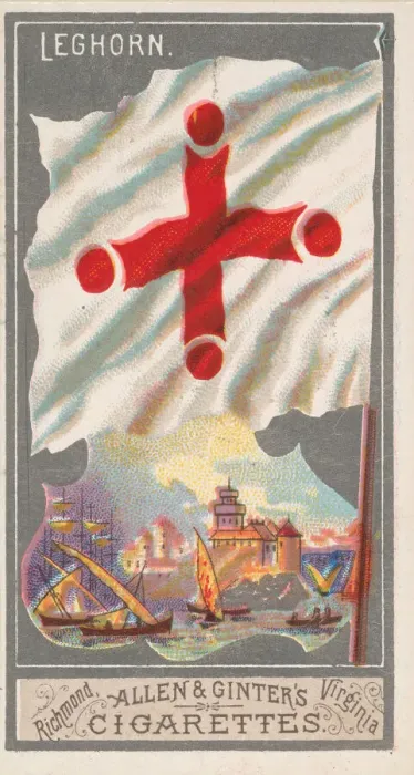 Framed Print : Leghorn, from the City Flags series (N6) for Allen & Ginter Cigarettes Brands, 1887