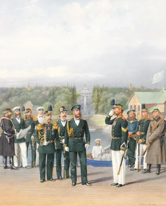 Framed Print : The Leib Guards in Peterhof, 1874. Artist: Balashov, Pyotr Ivanovich (?-1888) Framed Print : The Leib Guards in Peterhof, 1874. Artist: Balashov, Pyotr Ivanovich (?-1888)