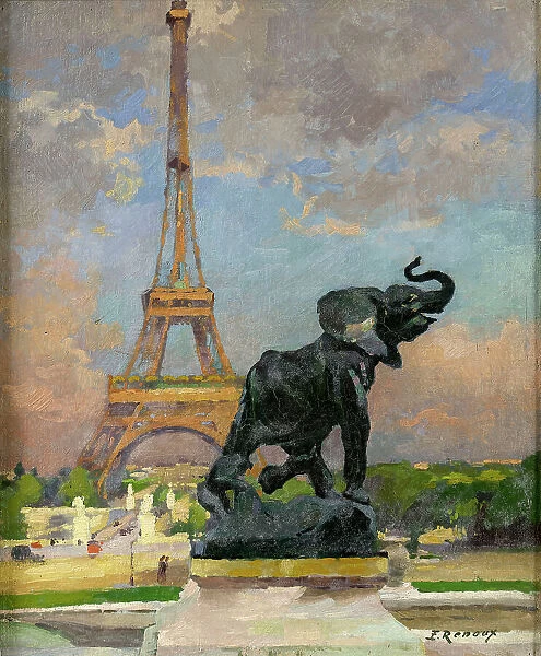 L'Eléphant pris au piège de Frémiet et la Tour Eiffel, 1922. Creator: Jules Ernest Renoux