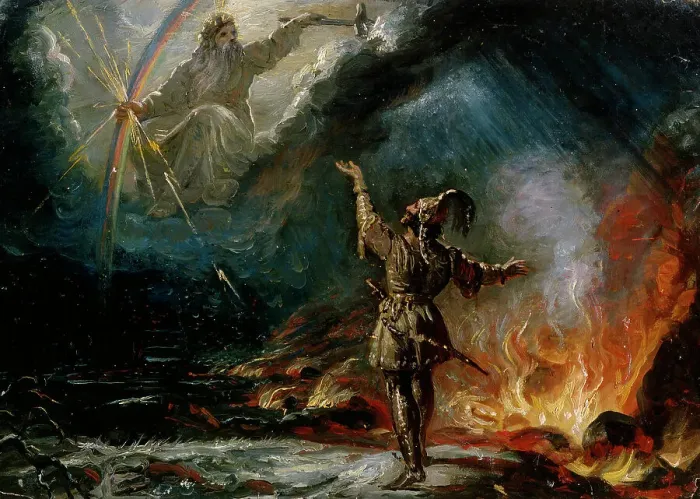 Framed Print : Lemminkäinen at the Fiery Lake, sketch, 1867. Creator: Robert Wilhelm Ekman Framed Print : Lemminkäinen at the Fiery Lake, sketch, 1867. Creator: Robert Wilhelm Ekman