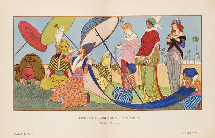 Framed Print : L'Encens, Le Cinname et la Myrrhe. Robes du soir (La Gazette du Bon ton), 1914. Creator: Strimpl, Ludwik (1880-193) Framed Print : L'Encens, Le Cinname et la Myrrhe. Robes du soir (La Gazette du Bon ton), 1914. Creator: Strimpl, Ludwik (1880-193)