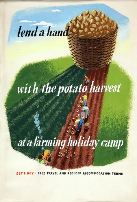 Framed Print : Lend a hand with the potato harvest at a farming holiday camp... WWII poster, between 1939 & 1946 Creators: Central Office of Information Framed Print : Lend a hand with the potato harvest at a farming holiday camp... WWII poster, between 1939 & 1946 Creators: Central Office of Information