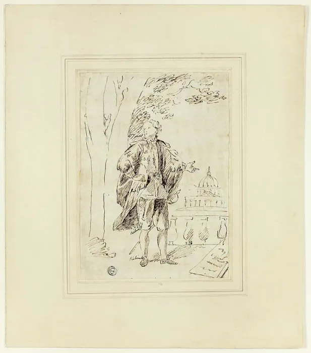 Framed Print : Full Length Portrait of a Man Standing near Balustrade, c. 1737. Creator: John Vanderbank Framed Print : Full Length Portrait of a Man Standing near Balustrade, c. 1737. Creator: John Vanderbank