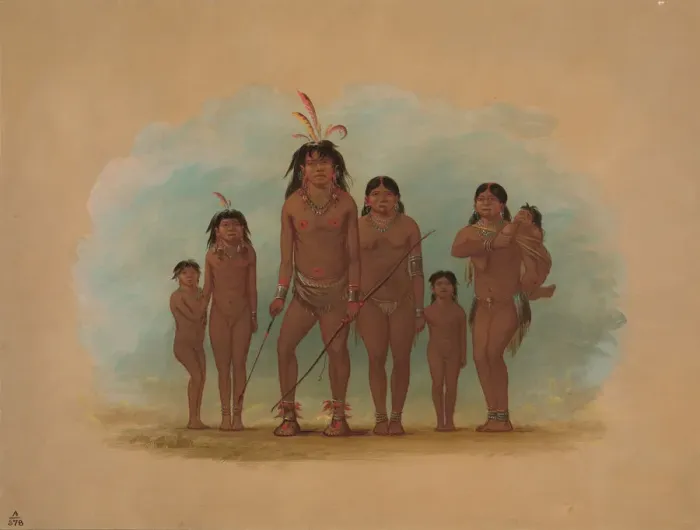 Framed Print : Lengua Chief, His Two Wives, and Four Children, 1854 / 1869. Creator: George Catlin Framed Print : Lengua Chief, His Two Wives, and Four Children, 1854 / 1869. Creator: George Catlin