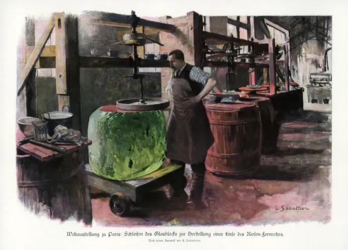 Framed Print : Lens manufacture, Paris World Exposition, 1889, (1900). Artist: L Sabattier Framed Print : Lens manufacture, Paris World Exposition, 1889, (1900). Artist: L Sabattier