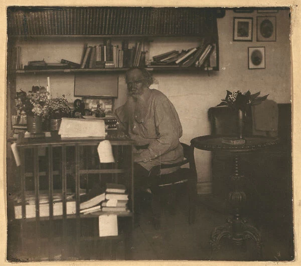 Leo Tolstoy in his studio. Yasnaya Polyana, 1908