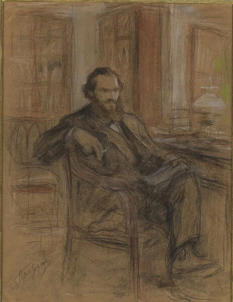 Leo Tolstoy during the work on the novel War and Peace, 1893-1903. Creator: Pasternak